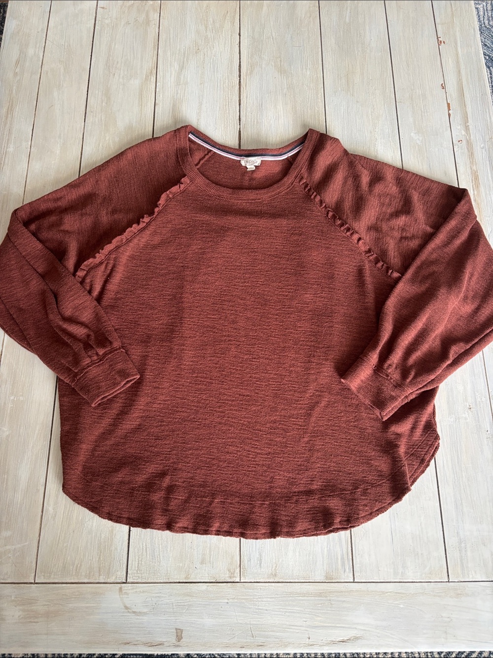 Pilcro Rust Brown Ruffle Long Sleeve Peasant Top Large